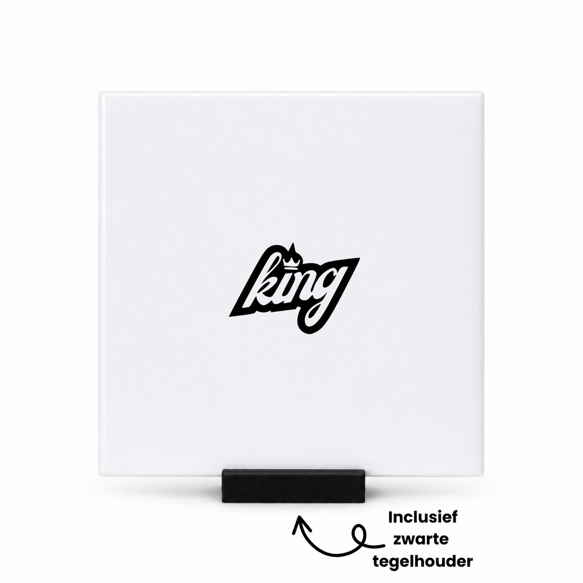 Hacebo King tegeltje met tegelhouder - Koning - Familie vrienden - tegeltjes met tekst - Cadeau - spreuktegels - 10.8x10.8 CM Wit