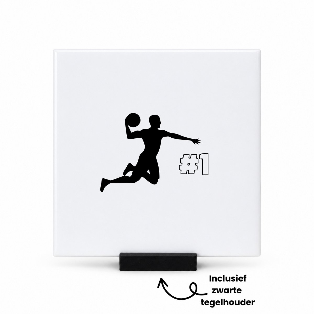Hacebo Handbal tegeltje met tegelhouder - Sport - Familie vrienden - tegeltjes met tekst - Cadeau - spreuktegels - 10.8x10.8 CM Wit