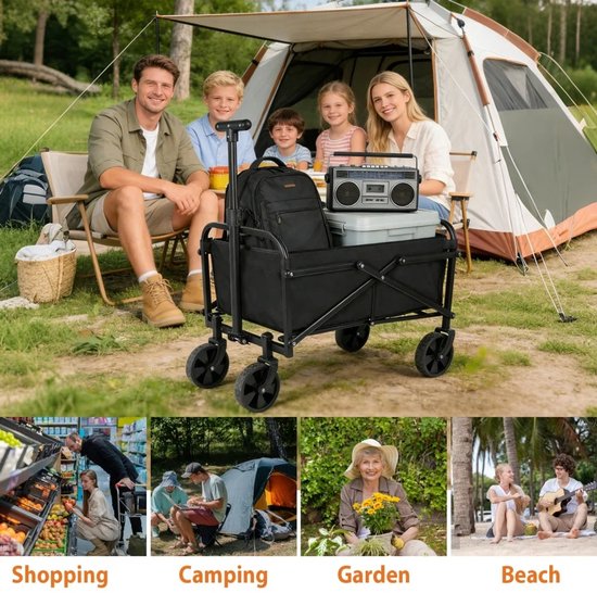 Reky Bolderkar - Transportkar - bolderkar opvouwbaar - bolderwagen - All-terrain wagen - Zwart - 50L - 75 KG - 76 x 56,8 x 38 cm — afbeelding 3