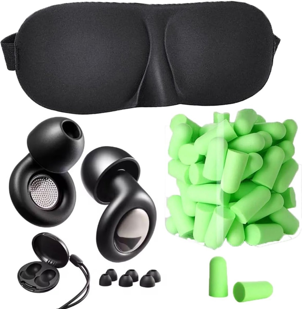 SnelShoppen - Oordopjes om te Slapen, Ruisonderdrukkend, 45 dB, 4 Maten, Slaapmasker, 5 Paar Schuimrubberen Doppen, Herbruikbaar, Hoogwaardige Silicon