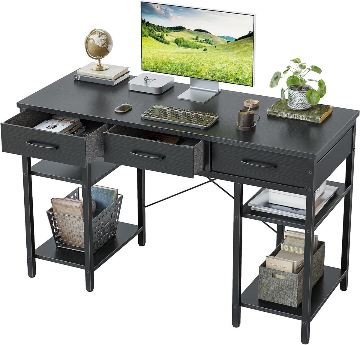 Bureau met Lades - Computer Tafel - Thuiswerken Organiseren - Stabiel Stalen Frame - 120x50cm - Zwart