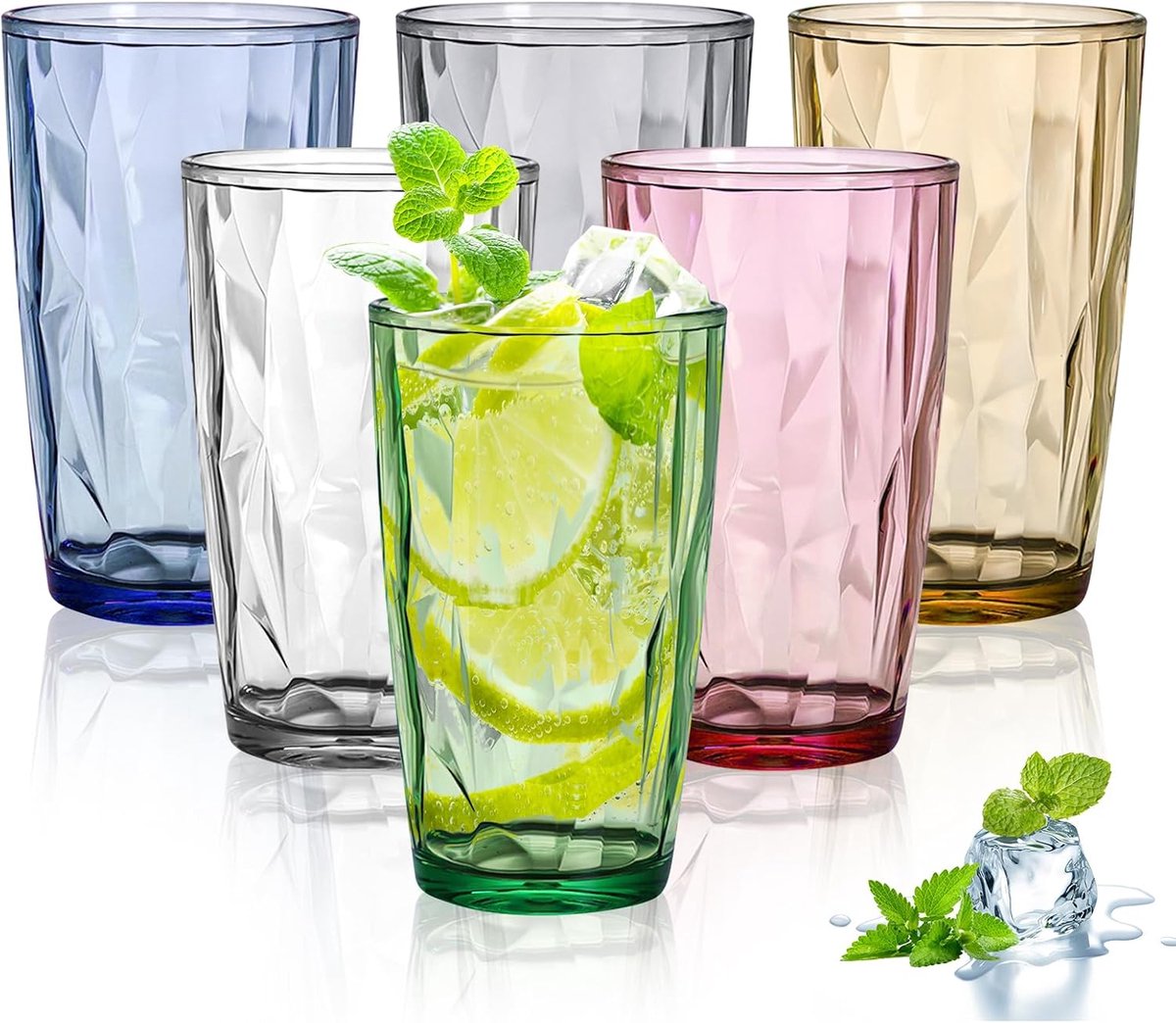 SnelShoppen - Set van 6 Grote Drinkglazen 470 ml - Plastic Waterglazen, Cocktailglazen, Kleurrijke Longdrinkglazen voor Feest, Tuin, Keuken, Robuust e