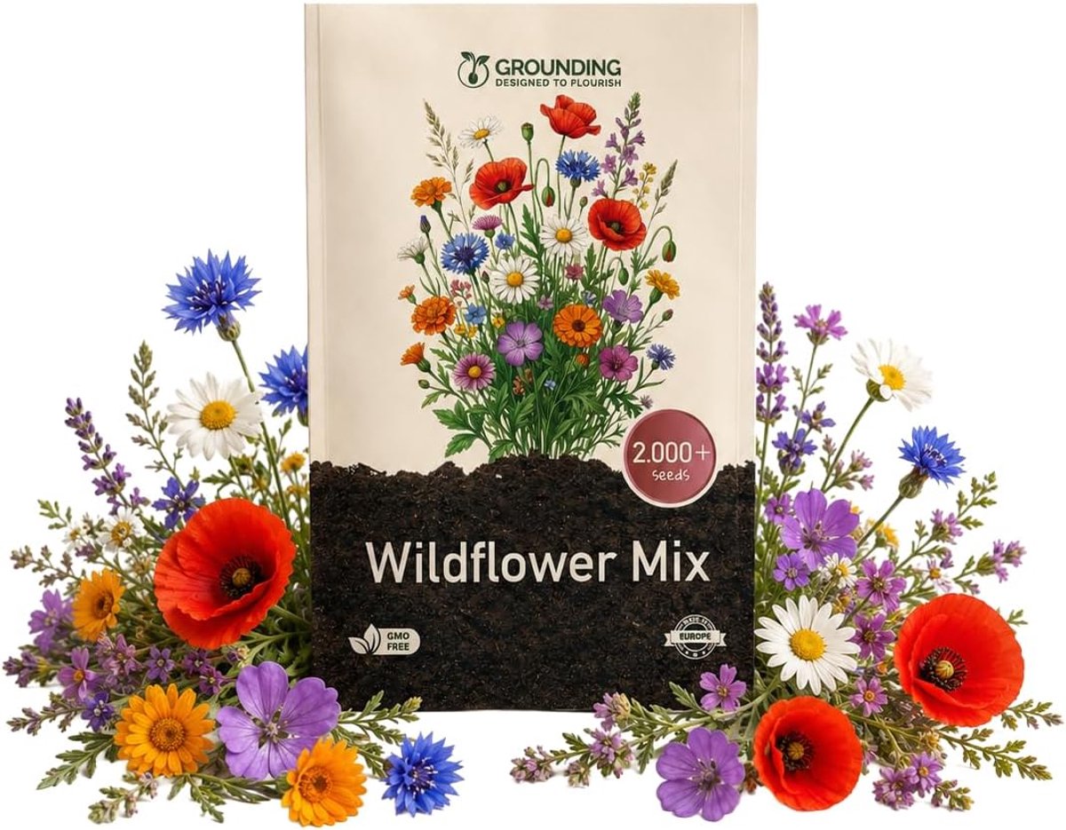 SnelShoppen - Wildflower Mix Zaden Multicolor, 2000+ Zaden - Rustieke Weide Effect, Aantrekkelijk voor Bijen & Vlinders - Europese Kwaliteit