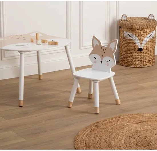 Kinder stoeltje Foxy de vos - 2x - wit - hout - D28 x H52 cm - bijzet stoeltjes — afbeelding 4