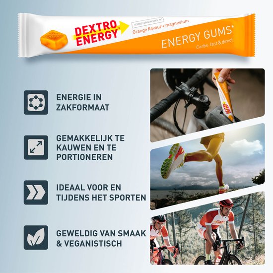 Dextro Energy Energie Gums - Sinaasappel + Magnesium Energie Bar - Vegan Energie Reep - 8 porties (8 x 45 gram ) — afbeelding 3