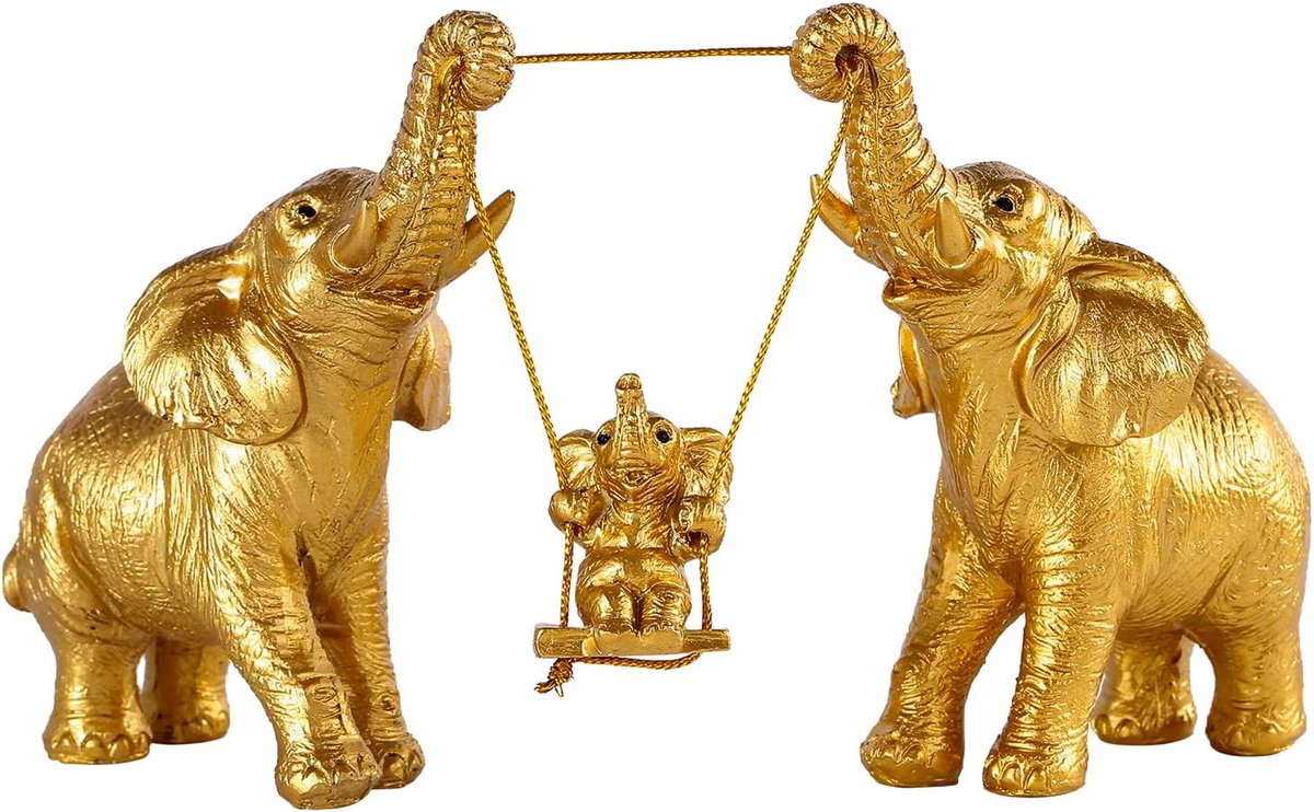 SnelShoppen - Olifant Standbeeld Goud voor Woondecoratie - Hedendaagse Vintage Hars Olifant Decor voor Woonkamer, Kantoor, Plank en Tafel - Geluk Bren