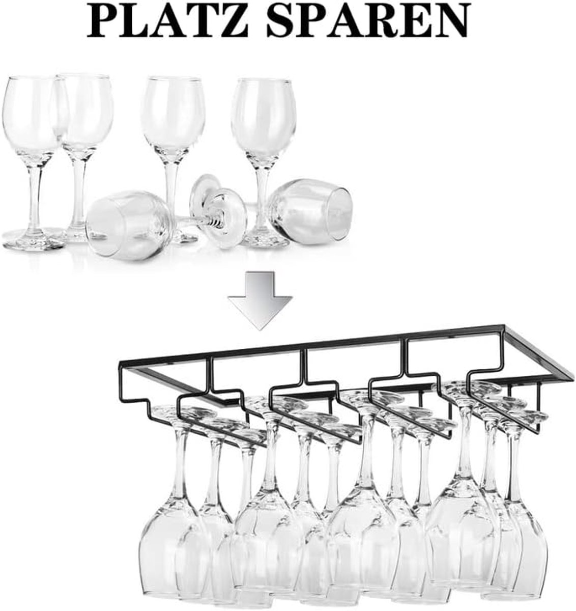 SnelShoppen - Wijnglasrek Onder Kast - Glazen Opberghanger voor 4 Rijen - Metalen Organizer voor Bar en Keuken - Zwart - 2 Stuks - Stabiel en Elegant