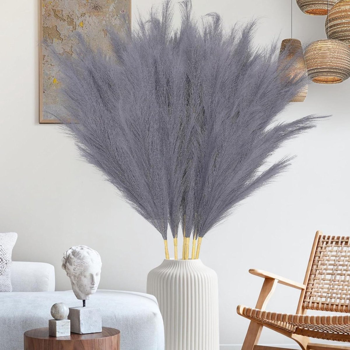Pampasgras Decoratie - Kunstbloemen Set - Woonkamer Aankleden - Natuurlijke Uitstraling - 6 Stuks 110cm - Grijs