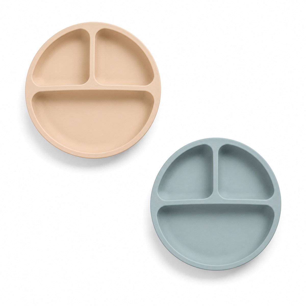 Vavida Siliconen Borden Baby en Kind - Blauwgrijs & Beige - 2 Stuks - Kinderbord - Met 4 Zuignappen - Sterk - Dinerbord - BPA-vrij