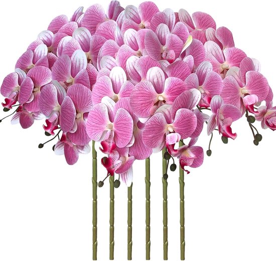 Kunstorchideeën - Nepbloemen - Woondecoratie - Real Touch materiaal - 80 cm - Roze