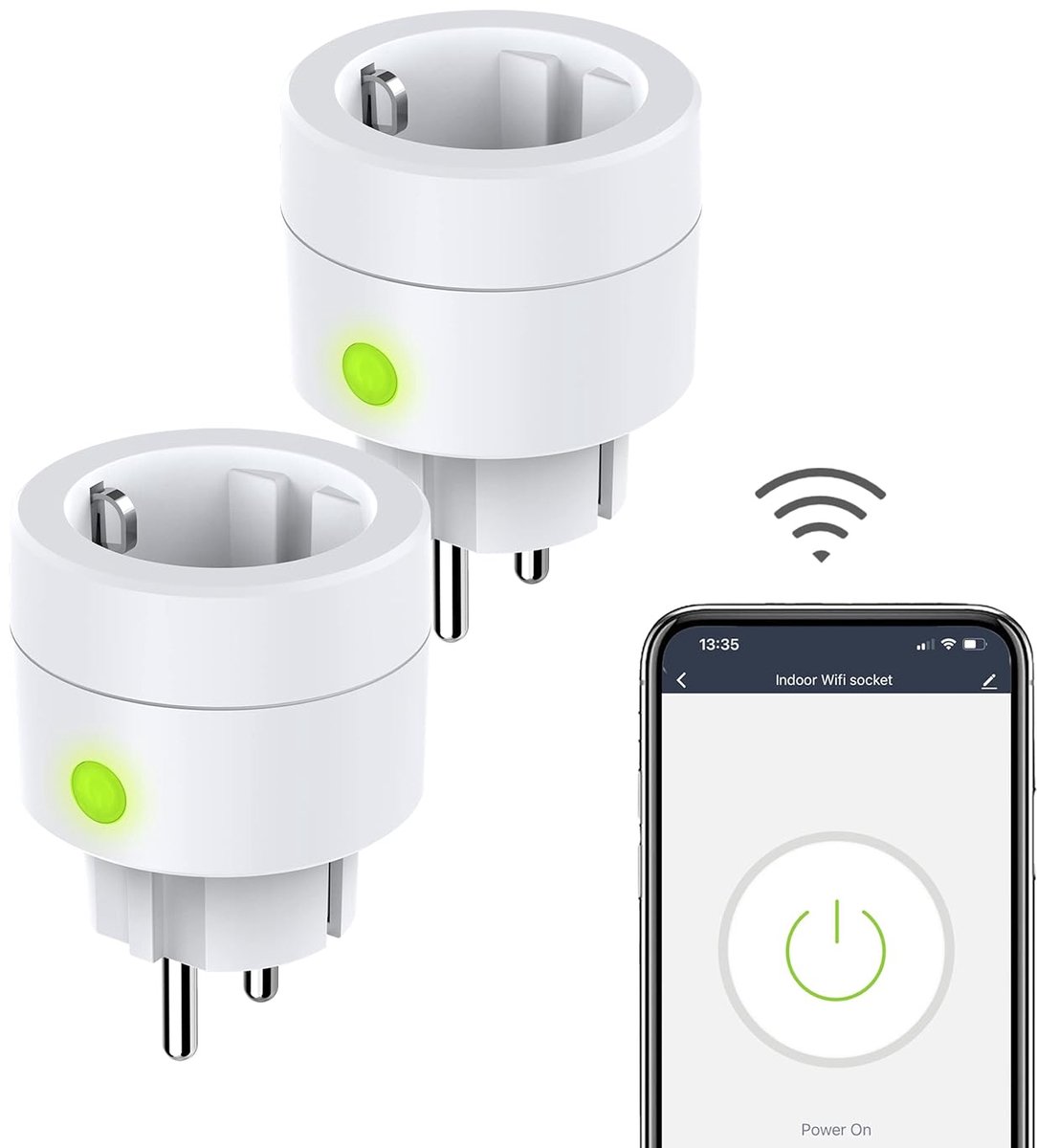 SnelShoppen - Slimme WiFi Socket, Smart Socket met Alexa, Google Home, App, Afstandsbediening, Timetable, 2.4 GHz, 16 A, 2-Pack voor Thuis, Keuken, Tu