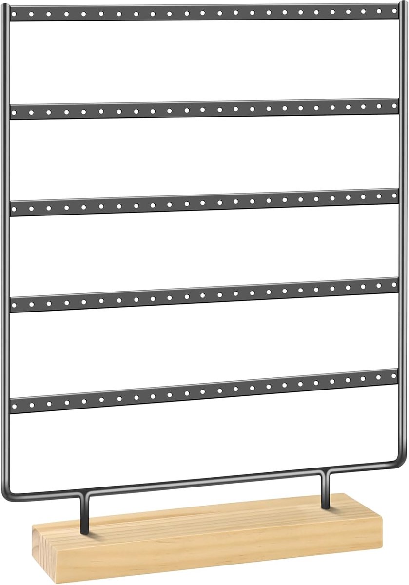 SnelShoppen - Jewelry Stand Necklace Holder met 5 Laags Earring Organizer, Grote Capaciteit, Houten Basis, Ideaal voor Sieraden Opslag en Verkoop, Ges