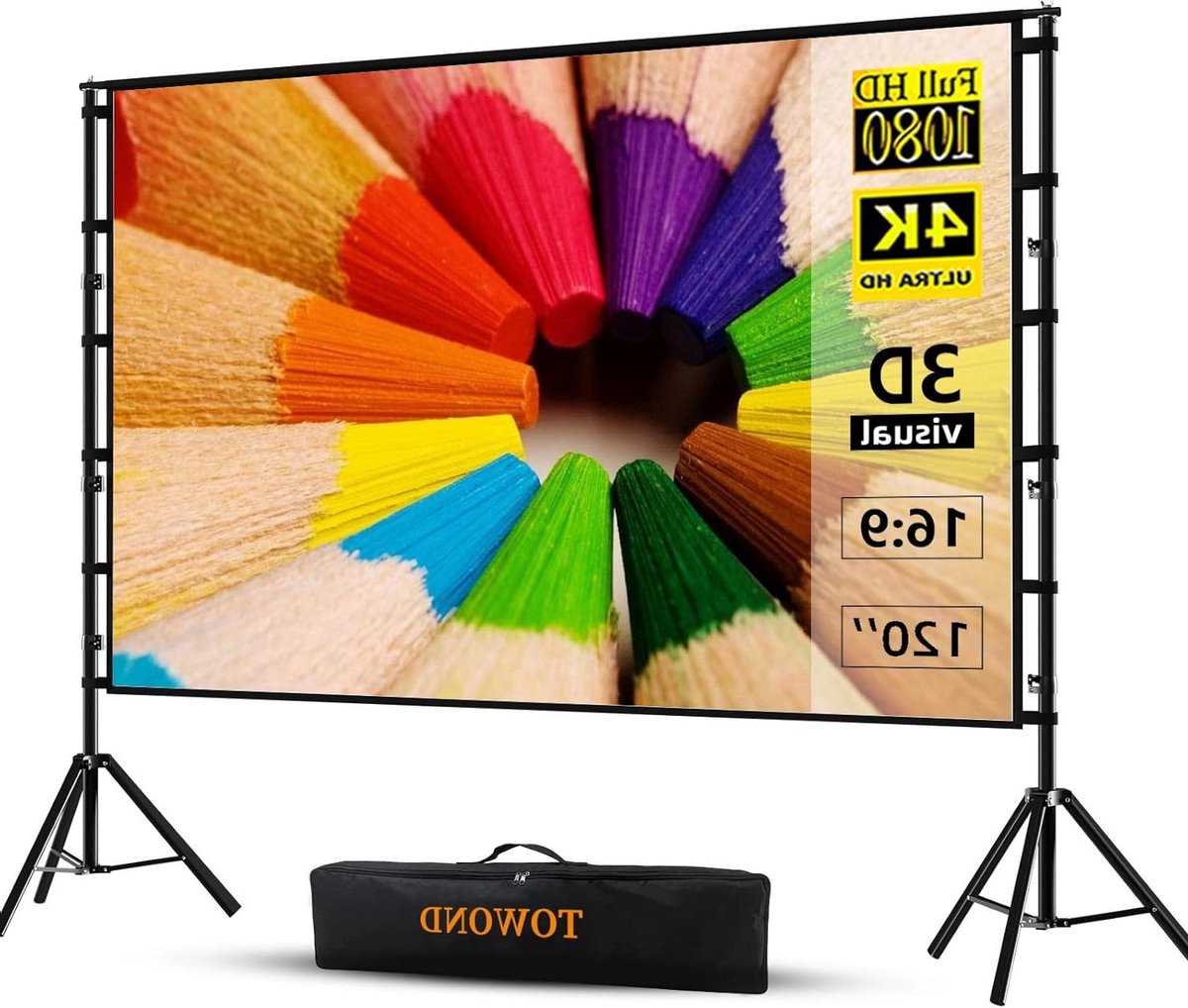 Projectiescherm met standaard - Draagbaar filmscherm - Thuisbioscoop creëren - Kreukvrij ontwerp - 120 inch diagonaal - Wit