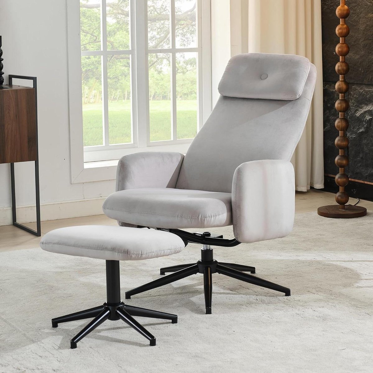 Draaistoel Met Voetenbank - Relaxfauteuil Kantoor - Comfortabel Zitten - 360 Graden Draaibaar - 48 cm Zitbreedte - Grijs