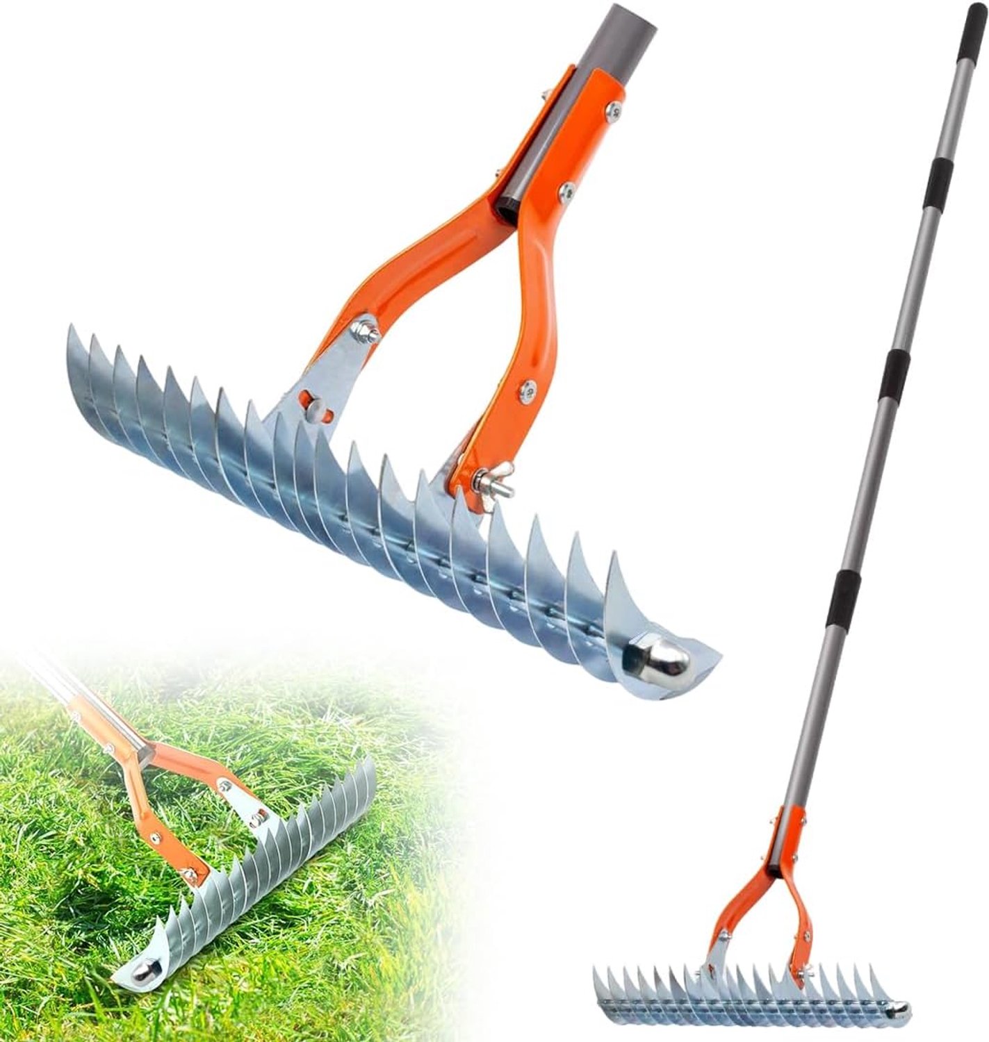 SnelShoppen - RANJIMA Hand Scarifier Rake met Verstelbare Handgreep, Stalen Tuinriek, Efficiënte Gazonbeluchter voor Dood Gras en Mosverwijdering, Tui