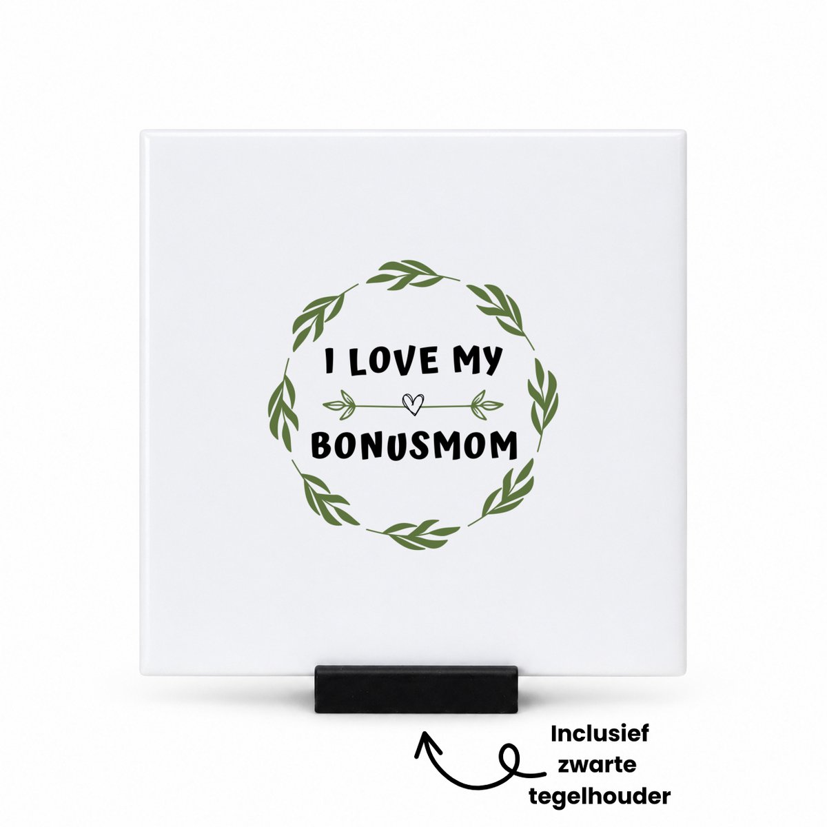 Hacebo I love my bonusmom tegeltje met tegelhouder - Mama - liefste bonusmoeder - tegeltjes met tekst - Moeder cadeautjes - moederdag - verjaardag - geschenk - kado - spreuktegels - 10.8x10.8 CM Wit
