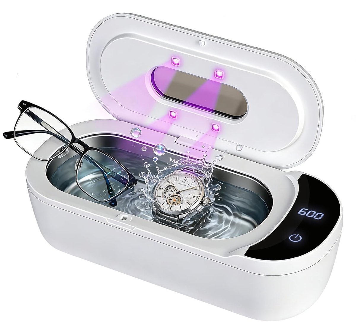 SnelShoppen - Ultrasonic Cleaner 400 ml, 48000 Hz Ultrasoon Reinigingsapparaat voor Brillen, Tanden, Sieraden, Horloges, Wit - Diepe Reiniging voor Di