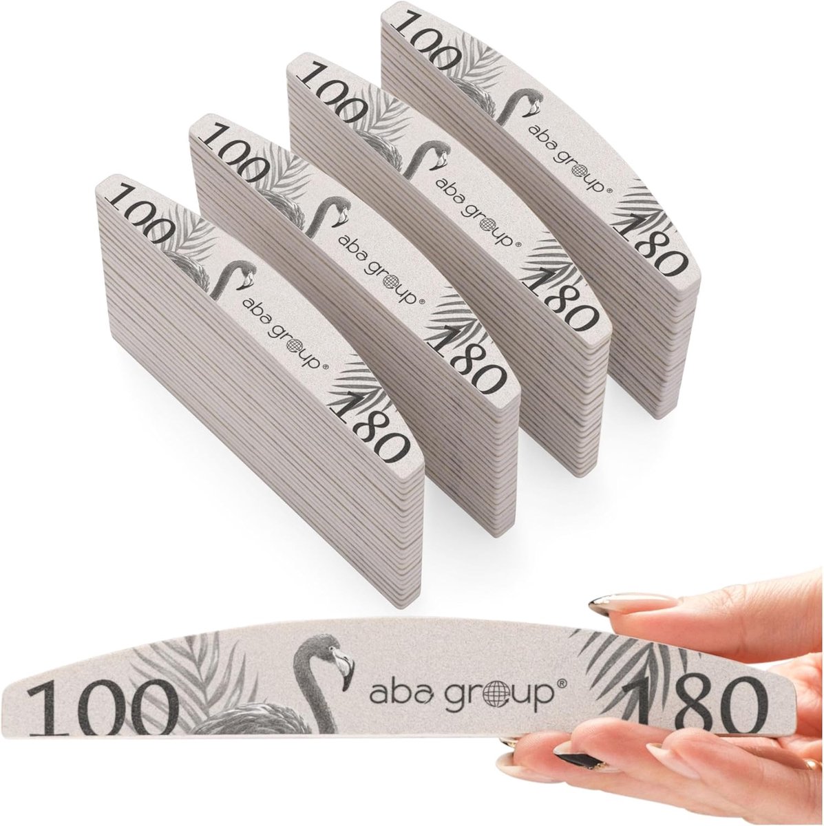 SnelShoppen - 100 Stuks Professionele Flamingo Halve Maantjes Vijl Set 100/180, Wegwerp, Hoogwaardige, Slijtvast, Voor Gel en Acryl Nagels