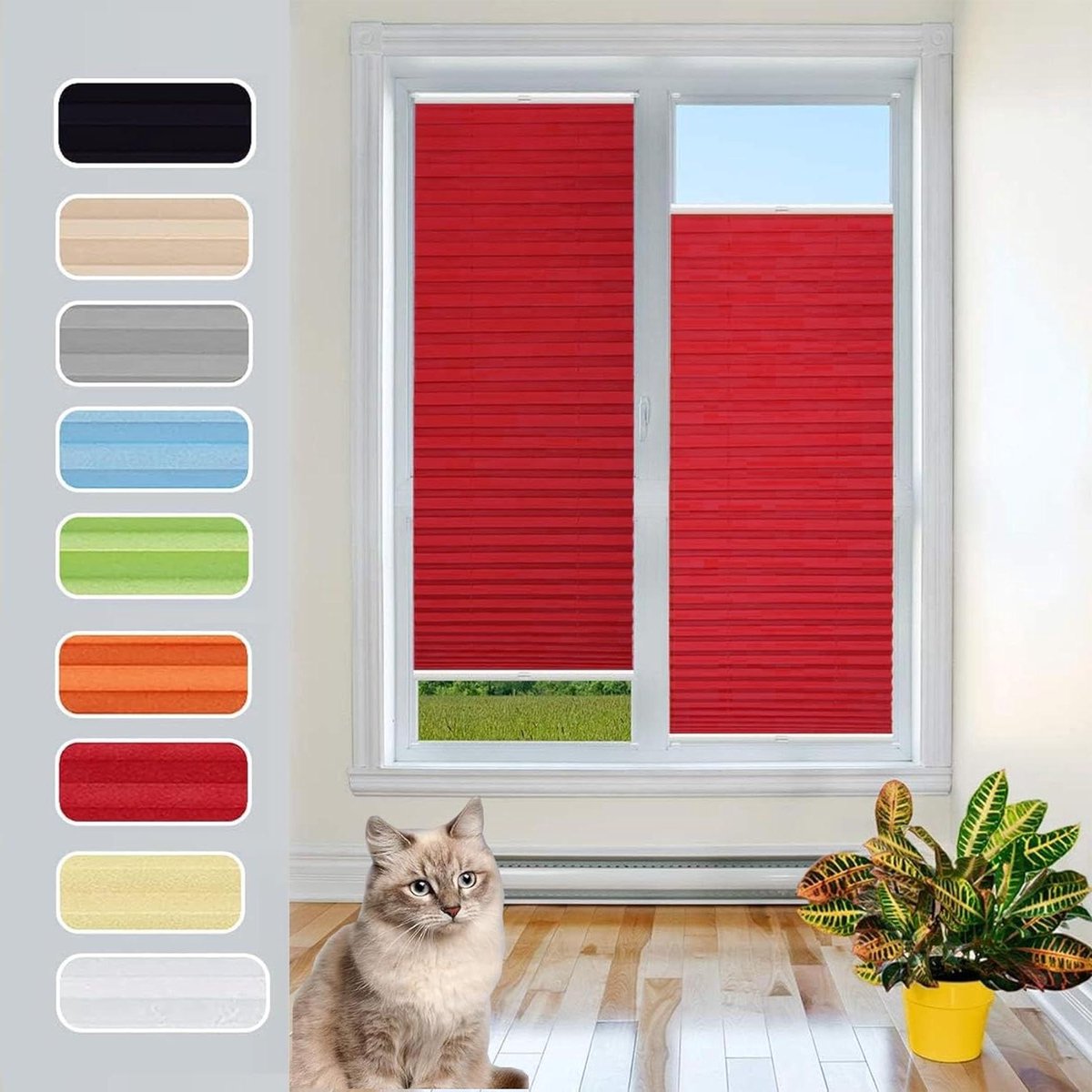 Plisségordijn - Klemfix raambekleding - Privacy en zonwering - Montage zonder boren - 30 x