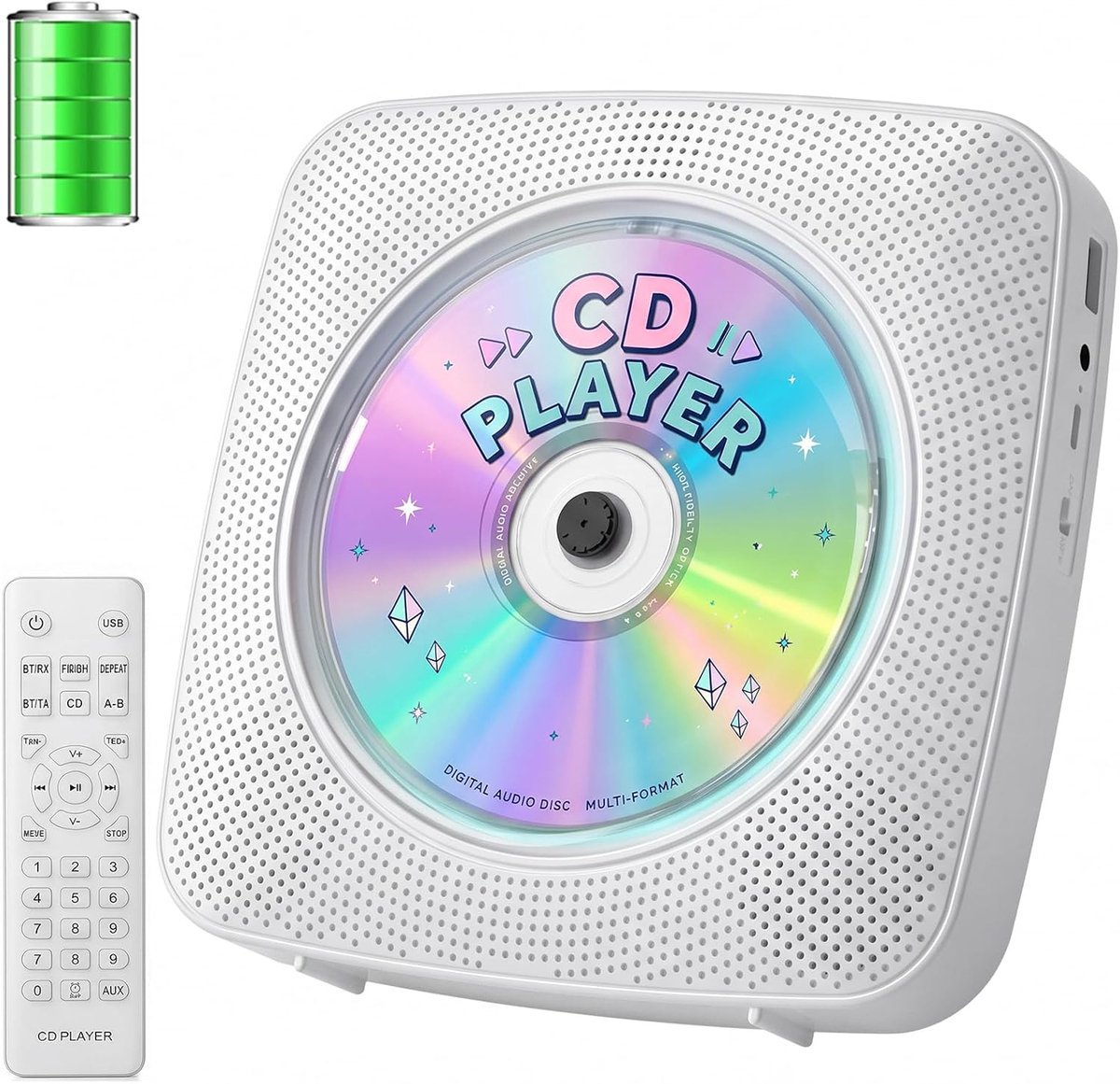 SnelShoppen - CD Speler voor Kinderen Wit - Draagbare Muziek Speler met Bluetooth, FM Radio, Kindvriendelijk Ontwerp, Voor Feestjes, Thuis of Op Reis