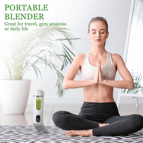 KZQ Draagbare Blender - Oplaadbare blender met digitaal display en grote capaciteit - USB-C-interface, automatische reiniging - Geschikt voor thuis, op reis en tijdens het sporten - 530 ml - Wit van kzq — afbeelding 4