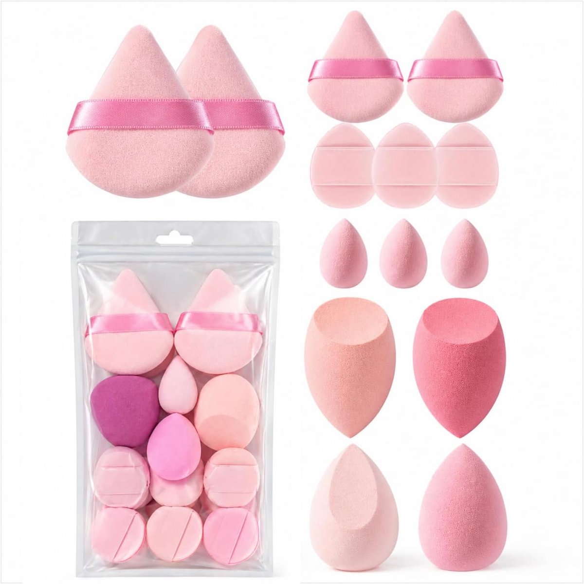 SnelShoppen - Beauty Blender Make-upsponzen 14 stuks, Roze, Zacht, Voor Vloeibare Foundation, Concealer en Poeder, Onberispelijk Aanbrengen Zonder Spo