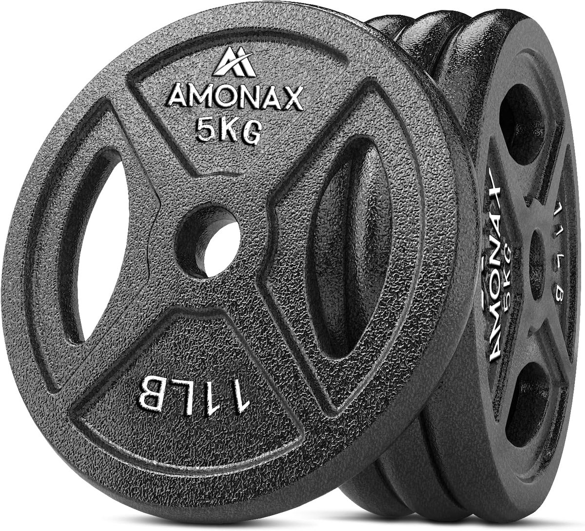 SnelShoppen - Gewichtsschijven Set Gietijzer 2.5kg, 5kg, 10kg voor 1 & 2 Inch Olympische Halterschijven, Sterke Stalen Gewicht Platen voor Thuis Gym