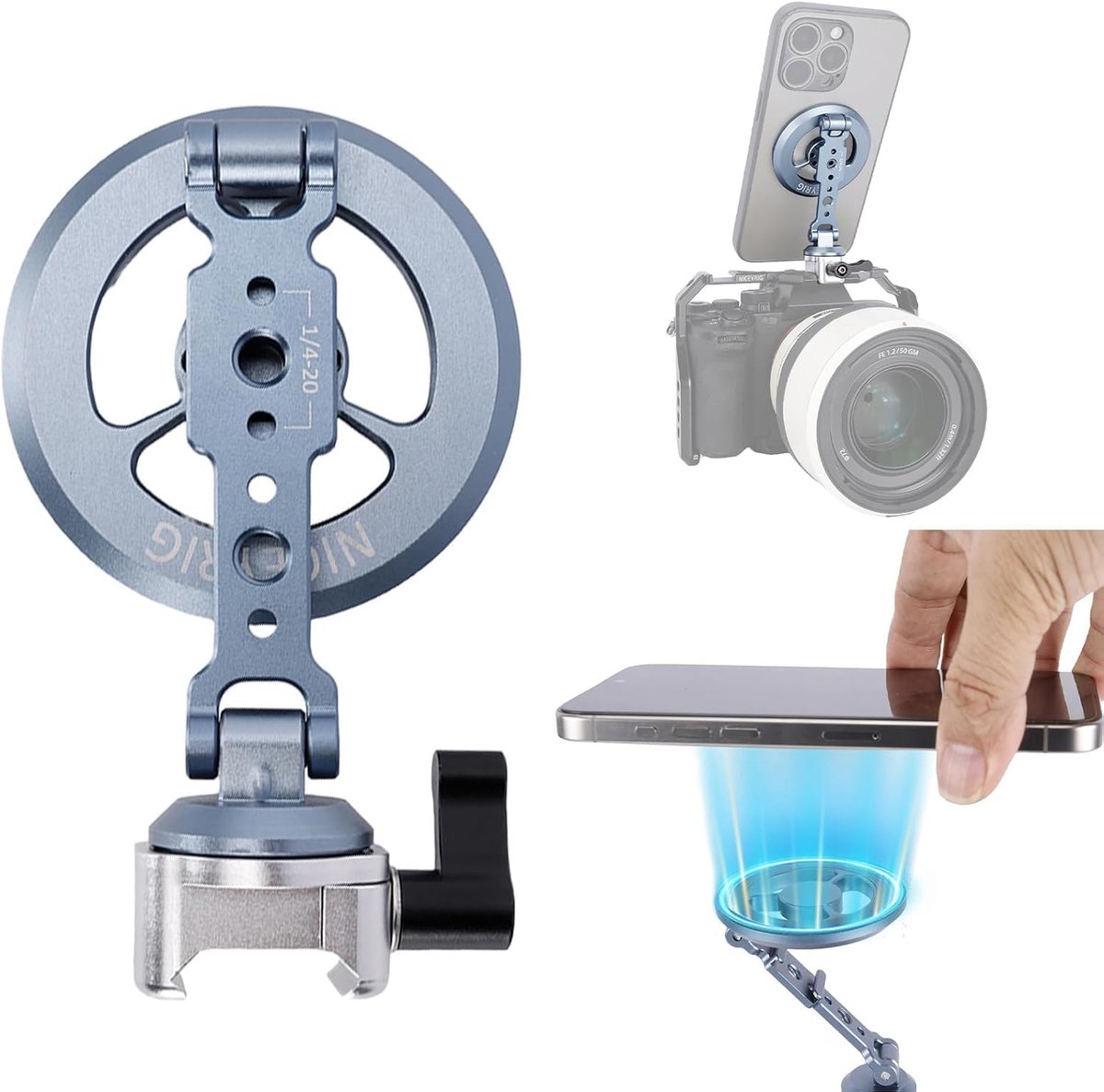 SnelShoppen - Magnetic Phone Tripod Mount, Aluminium Smartphone Bevestiging met Nato Clamp voor iPhone 16/15/14/13/12 Series, Ideaal voor Fotografie e