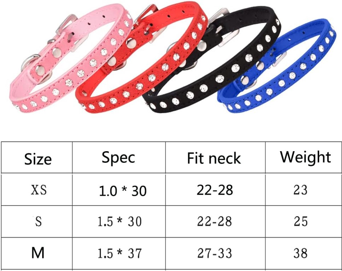 SnelShoppen - Schattige Dazzling Sparkling Elegante Fancy Suede Leer 1 Rij Bling Rhinestone Kristallen Honden Kat Puppy Halsband (S, Zwart)