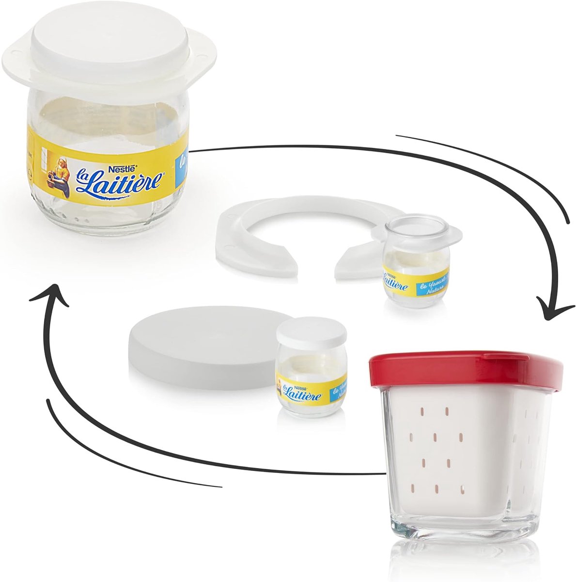 SnelShoppen - 12 Stuks Glas Yogurt Jars Reducers en Lids - Geschikt voor Yogurt Maker - Herbruikbare Deksels - Multifunctioneel en Duurzaam - Keuken A