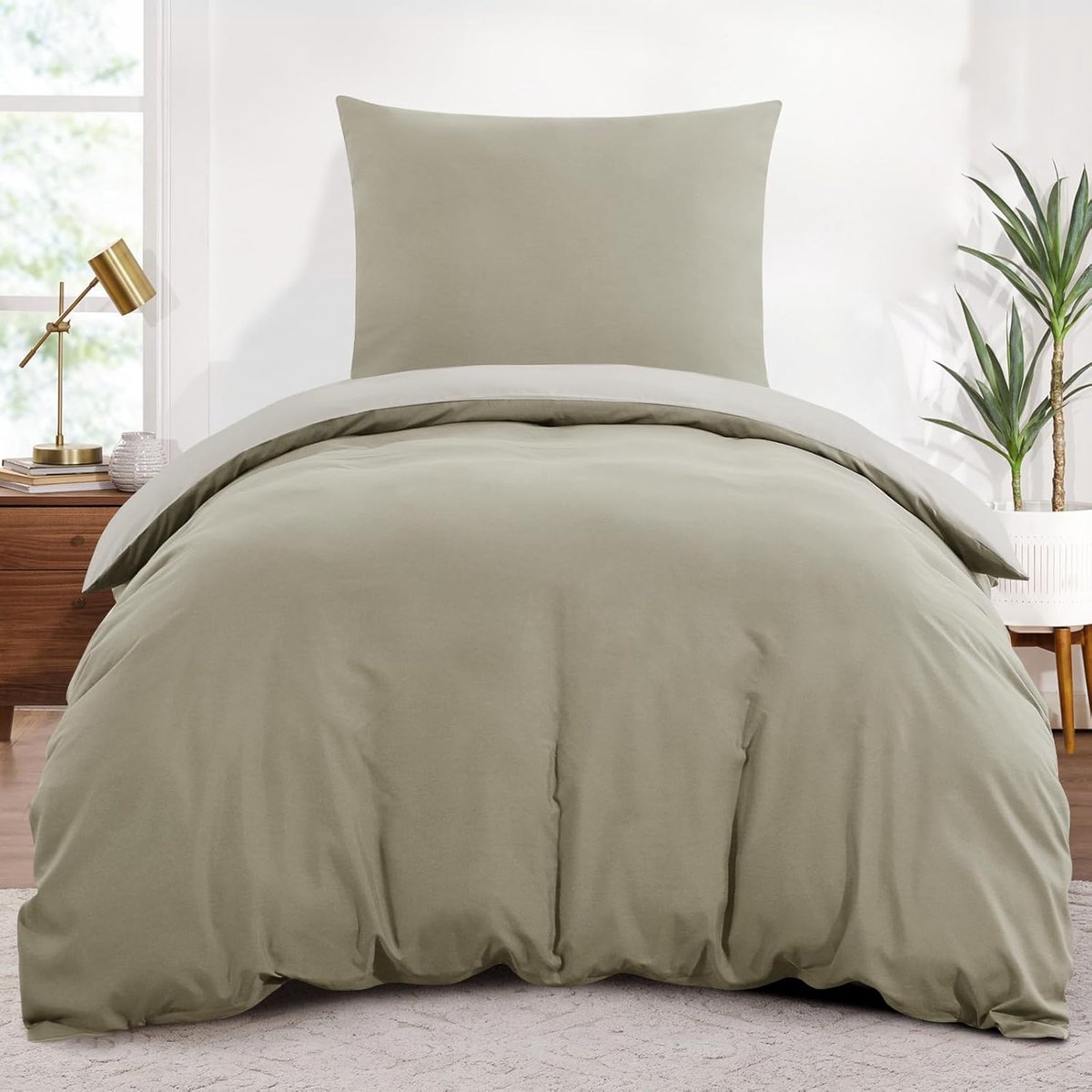 SnelShoppen - Bedlinnen Set 155 x 220 cm, 2-delig, Taupe Beige, Dekbedovertrek en Kussensloop, Oeko-Tex, Omkeerbaar, Zachte Microvezel met Rits