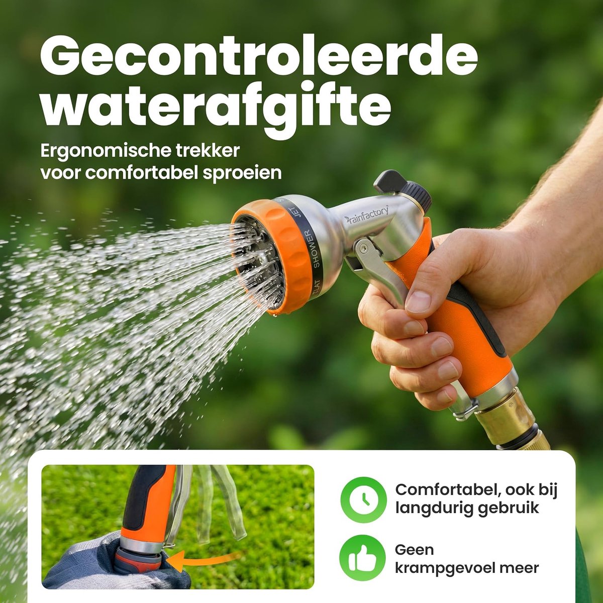 SnelShoppen - Tuinsproeier Metaal - Multifunctionele Tuinslang Sproeikop met 7 Sproeistanden - Regelbare Waterdruk - Roestbestendige Slangbroes met Me
