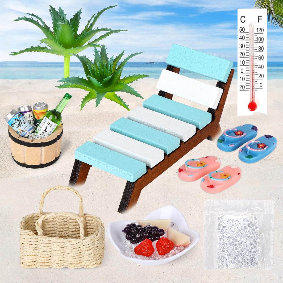 SnelShoppen - 19 stuks miniatuur sauna-accessoires set voor wellness decoratie, miniatuurlijke stranddecoratie, foto-rekwisieten, DIY tuin en strand v