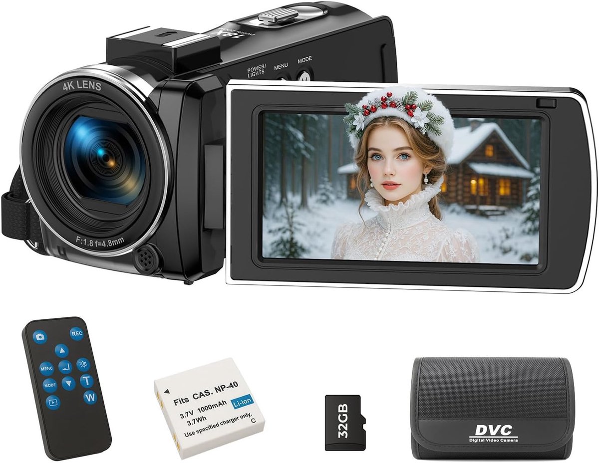 SnelShoppen - 4K Video Camera Camcorder 64MP Digital Camera met 18X Zoom, 3.0'' Rotatiescherm, Webcam Functie, Ideaal voor Vloggen, YouTube en TikTok