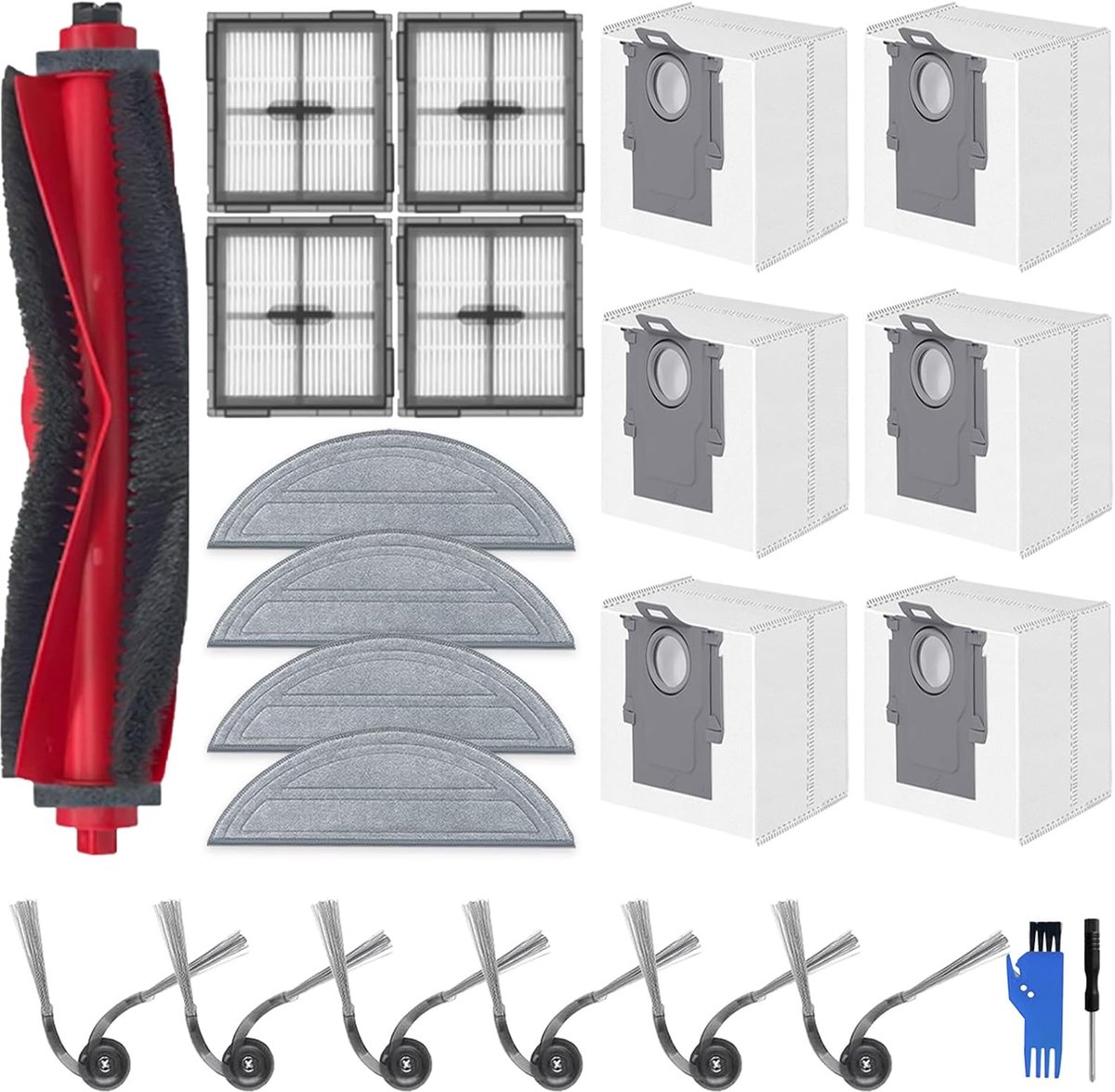 SnelShoppen - 21-delig Accessoiresset voor Robotstofzuiger - Hoofdborstel, HEPA-filters, Dweildoeken, Stofzakken, Zijborstels - Voor Roborock Q10 S5+