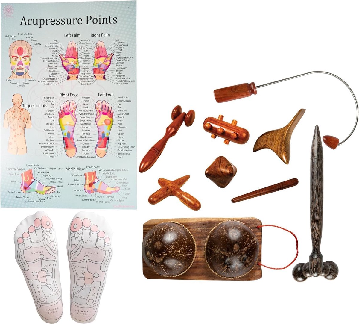 SnelShoppen - Multitool Massage Staven voor Voeten en Handen - Reflexologie en Scraping Massage - Hout, Set J (Sokken) - Professionele Ontspanning voo