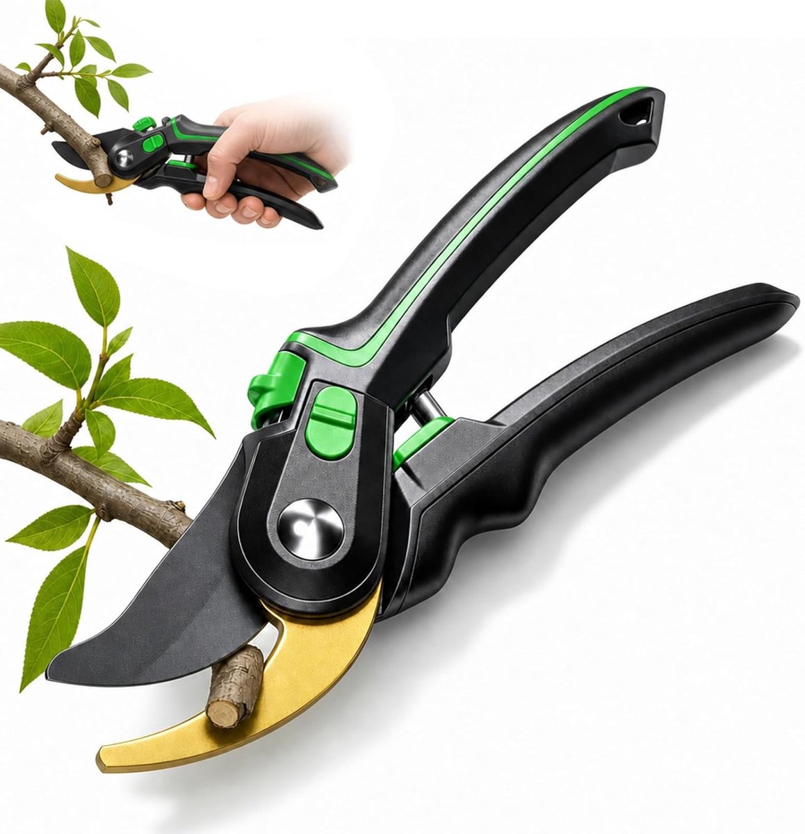 SnelShoppen - Snoeischaar en Tuinschaar met SK5-stalen Messen tot 35 mm - Veerondersteund, 2-Standen Opening - Ideaal voor Tuin, Balkon en Kamerplante