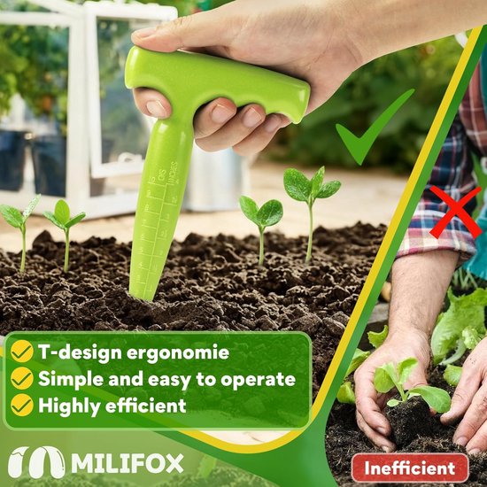 Dibber Garden Tool 17.5cm - Plastic Seed Dibbler - Sphere Digger - Garden Planter met Handvat - Zaaien - Plantenbollen - Tuingereedschap - Groen van Merkloos	 — afbeelding 2