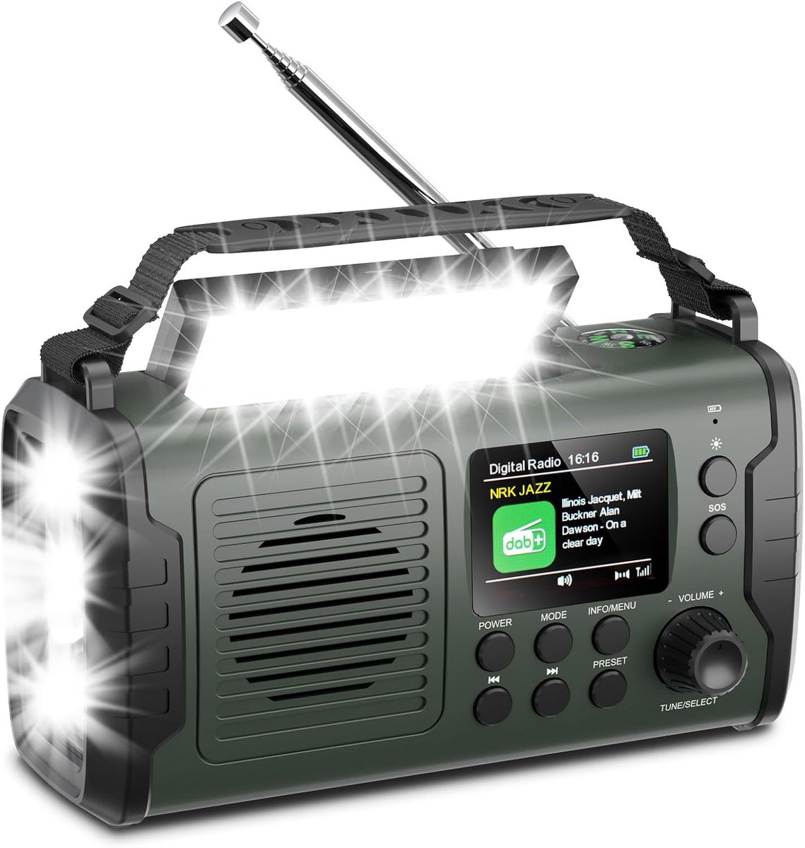 SnelShoppen - 20000mAh Solar Radio met Crank, Bluetooth DAB/FM, Zaklamp & Leeslamp, USB Oplader voor Telefoon, SOS Alarm, TF Kaart, Hoofdtelefoon Jack
