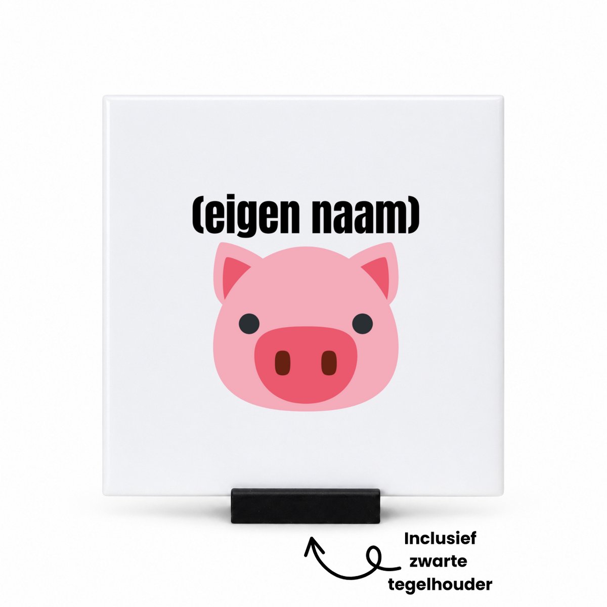 Hacebo varkenskop met eigen naam tegeltje met tegelhouder - Varken - boeren/varken liefhebbers - tegeltjes met tekst - iemand die houdt van varkens - verjaardag - cadeau - kado - geschenk - spreuktegels - 10.8x10.8 CM Wit