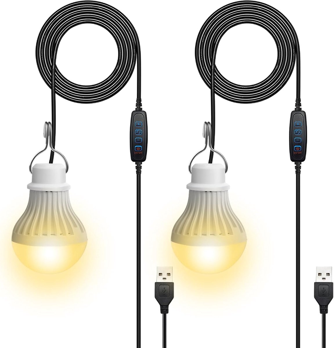 SnelShoppen - USB LED Camping Light - 2 Stuks Oplaadbare Lampen - 7W Dimbare Tentlamp - 3 Lichtmodi - 2700-5000K - Noodverlichting met Haak - Draagbar