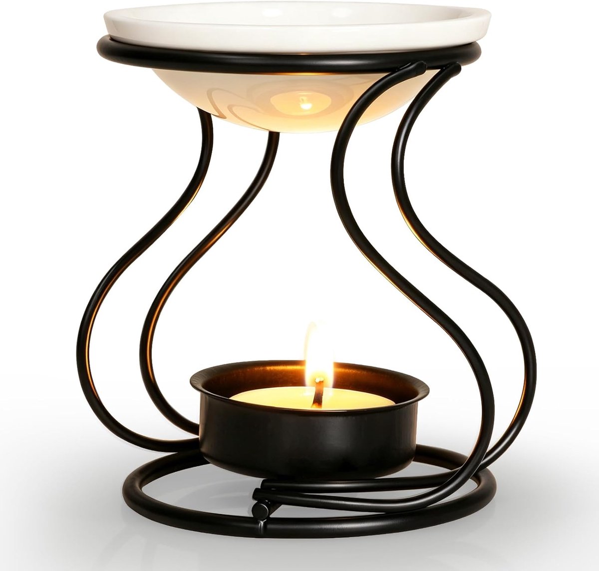 SnelShoppen - Metal Essential Oil Burner - Wax Melt Burner met Ceramische Kom - Decoratieve Aroma Diffuser - Theelicht Kaars Houder voor Ontspanning e
