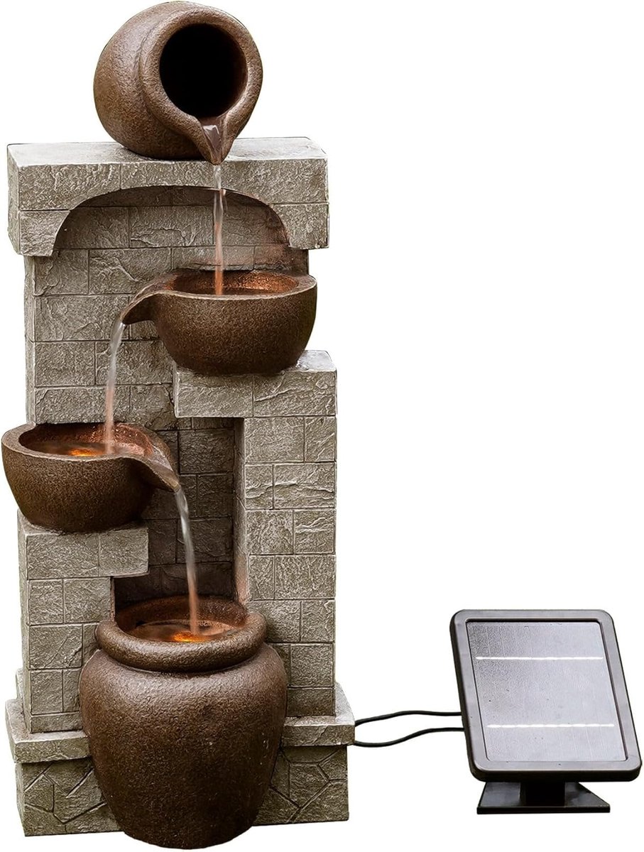 SnelShoppen - Tuin Waterfontein - 4 Laags Pot Ontwerp - Zonne-energie Waterfunctie - Waterval Decoratie - Binnen & Buiten - Inclusief Pomp - 31 x 26.2
