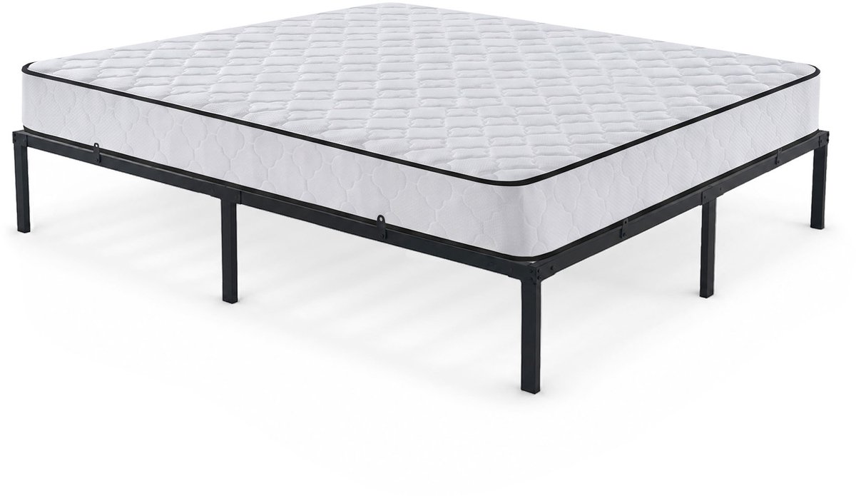 Akord Metalen Bed / met Matras / 160x200 cm / Opklapbaar Logeerbed / Metalen Lattenbodem / 9 Poten / 20 Latten/ Zwart