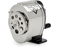 Thijox - Handmatige Puntenslijper X-Acto KS met Vergrendelingsgeleiding voor 8 Penmaten, Stalen Twin Cutter, Potloodbeschermer, Zwart en Chroom, Ideaa