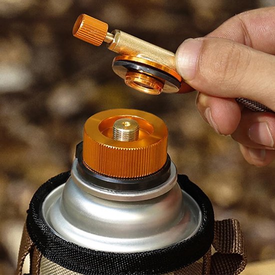Allecto Camping gas cartridges - adapter met slang - Butaan gasfles voor schroefventielen - Goud - Gasfles adapter - Voor kamperen - 70 cm van Merkloos — afbeelding 2