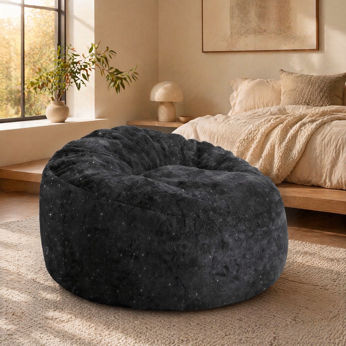MODENUIT Zitzak 100 x 98 x 61 cm - Hoge Rugleuning En Diepe Zitting - Voor Woonkamer - Flanel Zwart