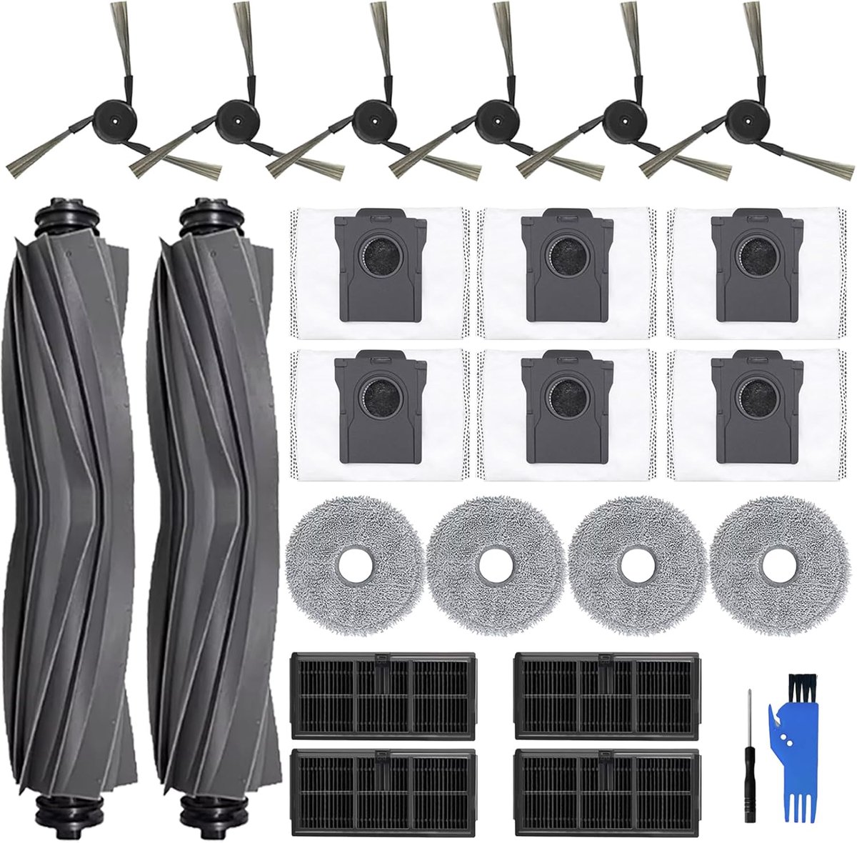 SnelShoppen - Accessoires voor Robotstofzuiger - 22 Delige Set met 2 Hoofdborstels, 4 Reinigingsdoeken, 4 Filters, 6 Stofzakken en 6 Zijkammen voor Mo