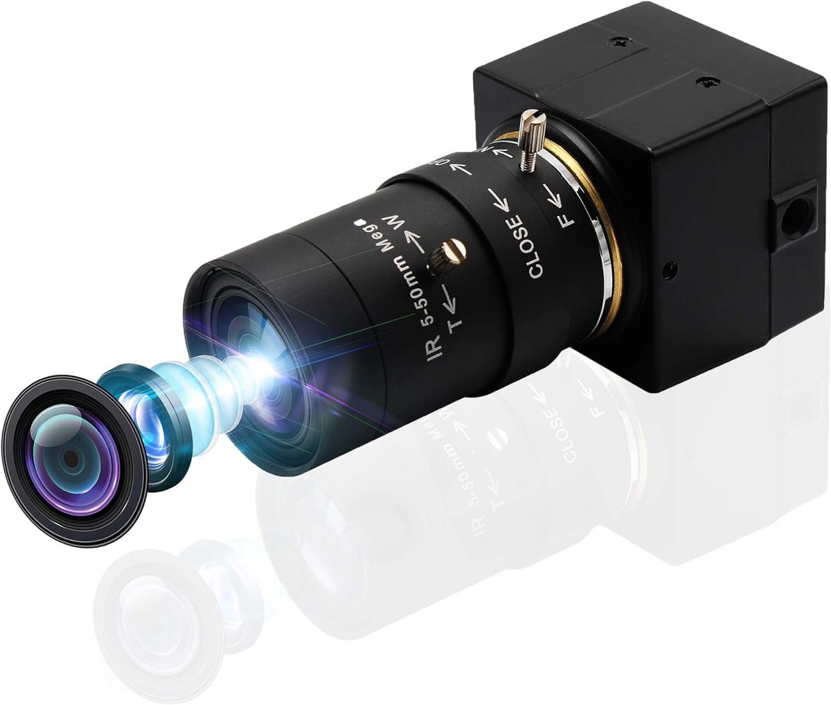 SnelShoppen - Mini USB Webcam Camera 1080P FHD - 2MP IMX322 Sensor - H.264 Ultra Low Light - Voor Thuis, Kantoor en Industrie - 5-50mm Sliding Glass