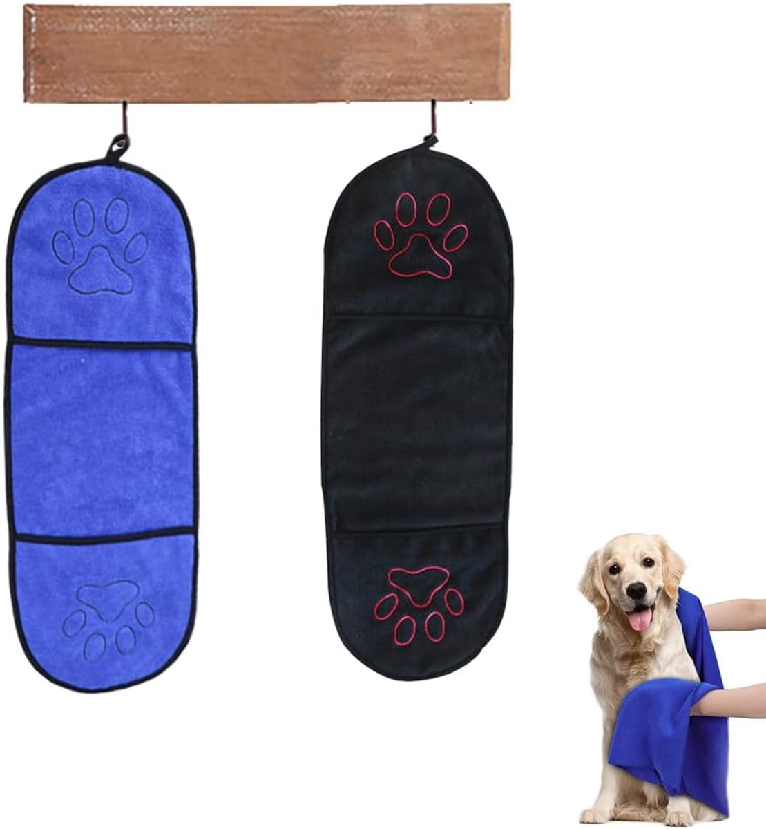 SnelShoppen - 2 Stuks Microfiber Pet Badhanddoek, Honden- en Kattenhanddoek, Sneldrogende Dierentowel, Super Absorberend, Donkerblauw en Zwart, Voor A